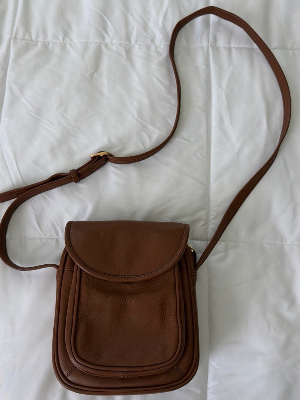 Brown Leather-Look Crossbody Bag with Flap - Everyday Carry